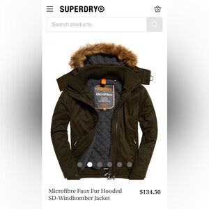Superdry. Microfibre Faux Fur Hooded SD-Windbomber Jacket Men’s Size Medium